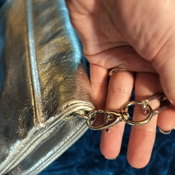 Tory Burch metallic silver clutch purse with detachable chain strap - Picture 9 of 10